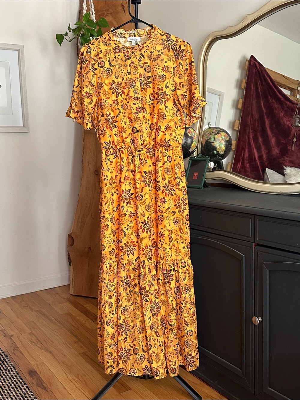 🫐3/ $25 SALE - KENSIE Yellow Floral Tiered Maxi Dress